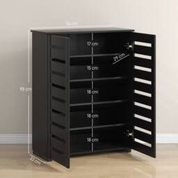 HOMCOM Shoe Storage Cabinet with Slatted Doors for 15 Pairs of Shoes in Black - thumbnail 3