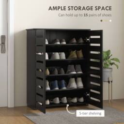 HOMCOM Shoe Storage Cabinet with Slatted Doors for 15 Pairs of Shoes in Black - thumbnail 4