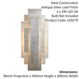 Loops Antique Silver Leaf Panel Wall Light Fitting - Twin G9 LED - Decorative Sconce in Metallics - thumbnail 2