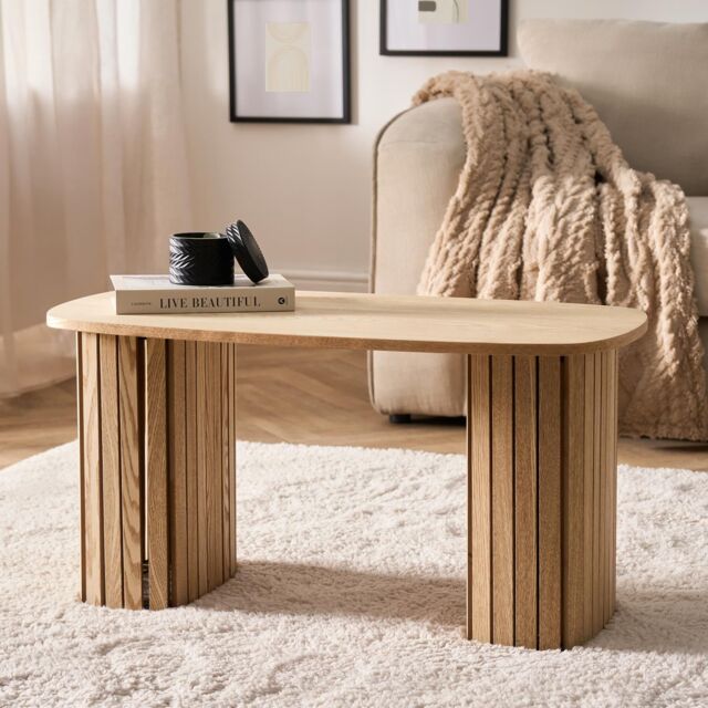 OHS Madison Ribbed Long Coffee Table Living Room Office End Side Table in Light Oak - image 1