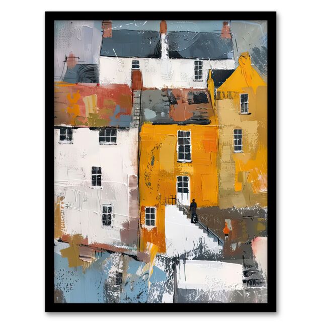 "Artery8 Colourful Houses in English Seaside Town Painting Framed Art Print - Size: W12"" x H16""" - image 1