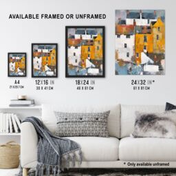"Artery8 Colourful Houses in English Seaside Town Painting Framed Art Print - Size: W12"" x H16""" - thumbnail 3