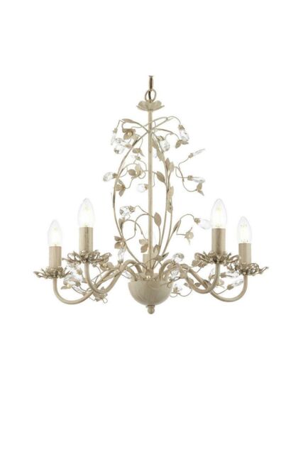 Netlighting Lullaby 5 Light Multi Arm Ceiling Pendant Flower Design Cream With Brushed Gold Pearl Effect Acrylic E14 in Beige - image 1