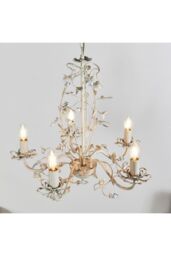 Netlighting Lullaby 5 Light Multi Arm Ceiling Pendant Flower Design Cream With Brushed Gold Pearl Effect Acrylic E14 in Beige - thumbnail 2