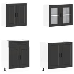 Berkfield Home 4 Piece Kitchen Cabinet Set Kalmar Black Engineered Wood - thumbnail 4