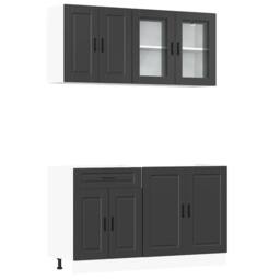 Berkfield Home 4 Piece Kitchen Cabinet Set Kalmar Black Engineered Wood - thumbnail 1
