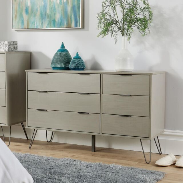 Home Source Industrial Wood Chest 6 Drawers Cabinet Organiser Bedroom Storage in Grey - image 1