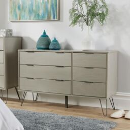 Home Source Industrial Wood Chest 6 Drawers Cabinet Organiser Bedroom Storage in Grey - thumbnail 1