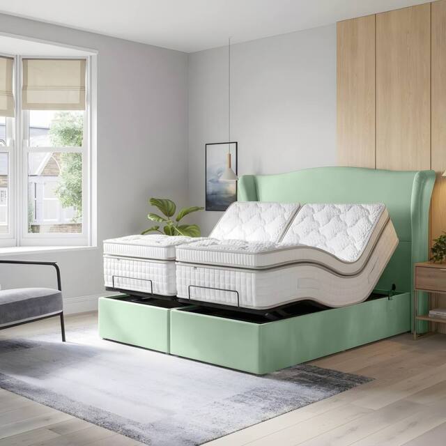 PARADISE BEDS LTD Orthopaedic Electric Adjustable Bed Set With Mattress & Headboard in Pale Green - Size: King - image 1