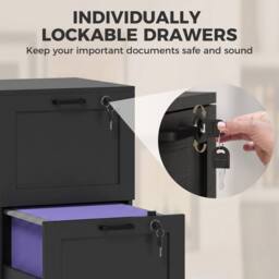 HOMCOM 2-Drawer File Cabinet, Lockable Filing Cabinet for A4 Letter, Black - thumbnail 6