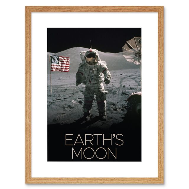 "Artery8 Wall Art Print NASA Our Solar System Moon Surface Apollo 17 Astronaut Artwork Framed 9X7 Inch in Beige - Size: W7"" x H9""" - image 1