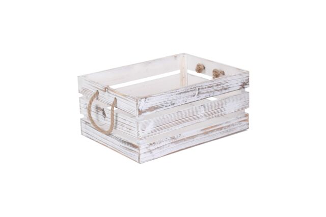 Red Hamper Distressed White Rope Handled Wooden Crate - Size: Large - image 1
