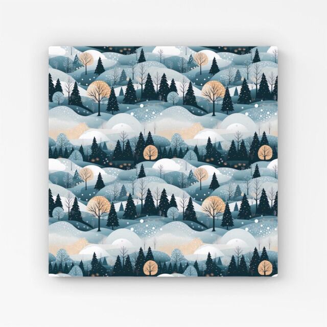 Warren Reed - Designer Dreamy Snowy Christmas Scene Canvas in White - Size: w10 inch x h10 inch - image 1