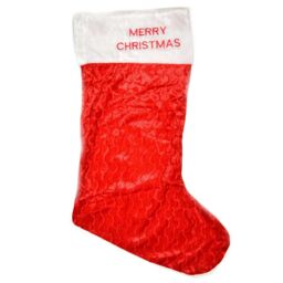Shatchi Velvet 88cm Long Santa Sack Socks Gifts Bag Jumbo Merry Christmas Print Stocking Decorations, Red/White in Red
