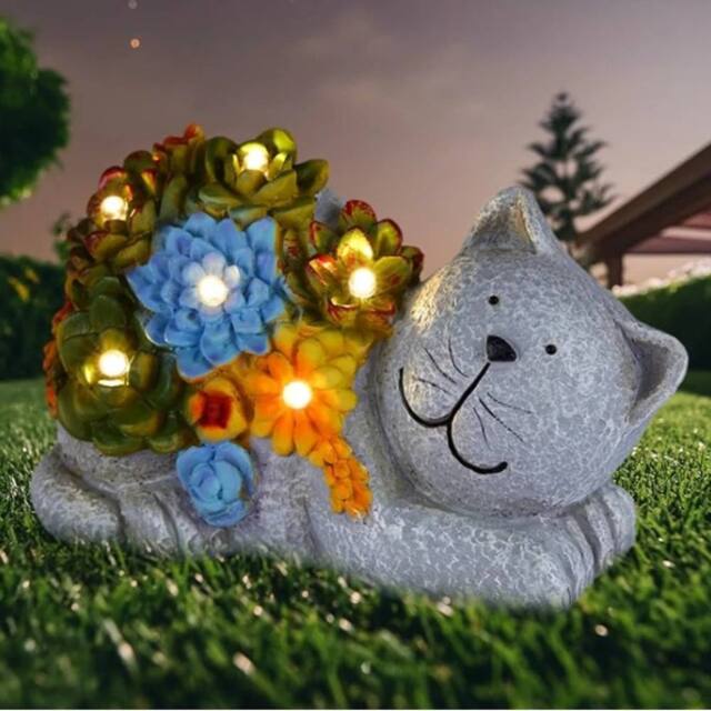 EONLION Garden Cat Stone Statue with LED Lights - image 1