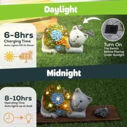 EONLION Garden Cat Stone Statue with LED Lights - thumbnail 3