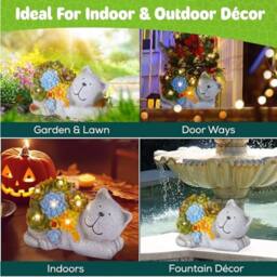 EONLION Garden Cat Stone Statue with LED Lights - thumbnail 4