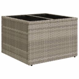 Berkfield Home Garden Table with Glass Top Light Grey 55x55x37 cm Poly Rattan - Size: 55 x 55 x 37 cm - thumbnail 2