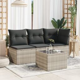 Berkfield Home Garden Table with Glass Top Light Grey 55x55x37 cm Poly Rattan - Size: 55 x 55 x 37 cm - thumbnail 3