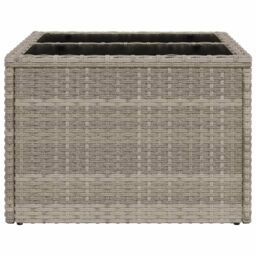 Berkfield Home Garden Table with Glass Top Light Grey 55x55x37 cm Poly Rattan - Size: 55 x 55 x 37 cm - thumbnail 5