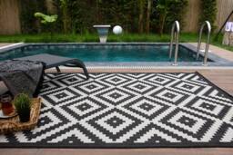 THE RUGS Outdoor Indoor Diamond Garden Patio Rug Weather Resistant Jet Washable in Black - Size: 240 cm x 340 cm - thumbnail 4