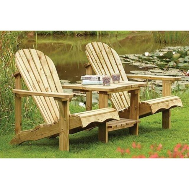 Cheshire 2 Seater Softwood Adirondack Garden Companion Seats in Light Oak - image 1