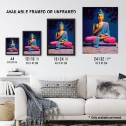"Artery8 Buddha Statue Pink Blue Buddhism Mindfulness Framed Art Print - Size: W12"" x H16""" - thumbnail 3