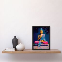 "Artery8 Buddha Statue Pink Blue Buddhism Mindfulness Framed Art Print - Size: W12"" x H16""" - thumbnail 4