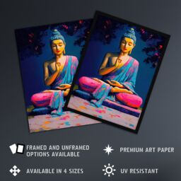 "Artery8 Buddha Statue Pink Blue Buddhism Mindfulness Framed Art Print - Size: W12"" x H16""" - thumbnail 2