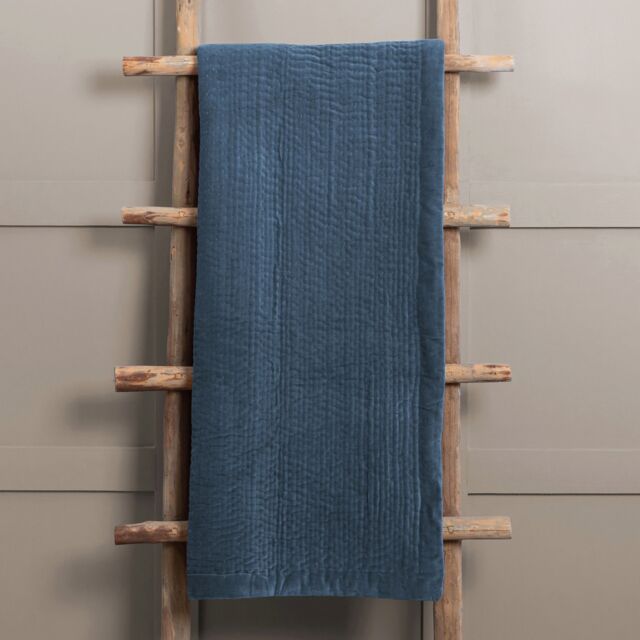 Voyage Maison Haze 100% Cotton Velvet Quilted Throw in Mid Blue - Size: 140 cm x 200 cm - image 1