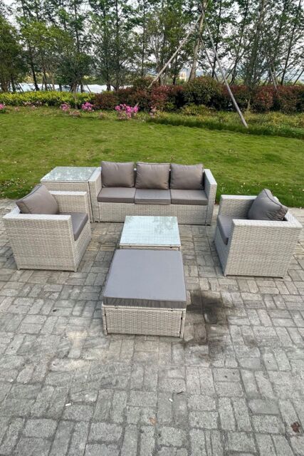 Fimous 6 Seat Light Grey Lounge Outdoor PE Rattan Garden Furniture Set Wicker Sofa Set - image 1