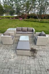 Fimous 6 Seat Light Grey Lounge Outdoor PE Rattan Garden Furniture Set Wicker Sofa Set - thumbnail 2