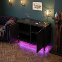HOME LUXE INTERIOR Aura Black Gloss 2 Door Sideboard with LED & Bluetooth Speakers 110cm - thumbnail 3