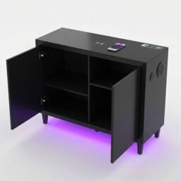 HOME LUXE INTERIOR Aura Black Gloss 2 Door Sideboard with LED & Bluetooth Speakers 110cm - thumbnail 1