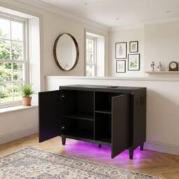 HOME LUXE INTERIOR Aura Black Gloss 2 Door Sideboard with LED & Bluetooth Speakers 110cm - thumbnail 2
