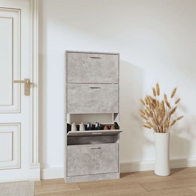 Berkfield Home Shoe Cabinet Concrete Grey 59x17x150 cm Engineered Wood - Size: 59 x 17 x 150 cm - image 1