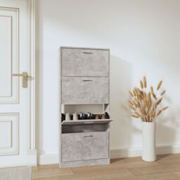 Berkfield Home Shoe Cabinet Concrete Grey 59x17x150 cm Engineered Wood - Size: 59 x 17 x 150 cm - thumbnail 1