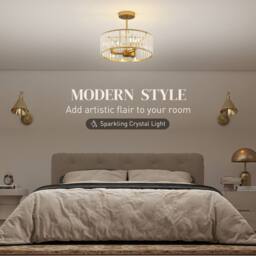 HOMCOM Semi Flush Mount Modern Crystal Chandelier Ceiling Light, Gold Tone - thumbnail 4