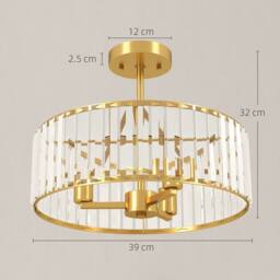 HOMCOM Semi Flush Mount Modern Crystal Chandelier Ceiling Light, Gold Tone - thumbnail 3
