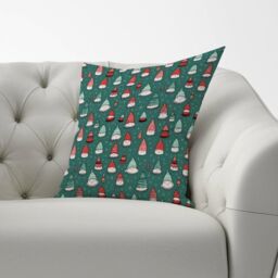 Warren Reed - Designer Hand Drawn Joyful Santa Hats Cushions in Green - Size: 45 cm x 45 cm - thumbnail 2