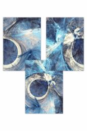 ARTZE Set of 3 Abstract Blue & Cream Mixed Media Fractal Art Posters - Size: W50 cm x H70 cm - thumbnail 1