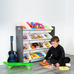 LIVIVO Children Plastic Bookshelf with 12 Containers in White - thumbnail 6