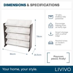 LIVIVO Children Plastic Bookshelf with 12 Containers in White - thumbnail 7