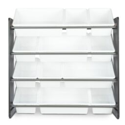LIVIVO Children Plastic Bookshelf with 12 Containers in White - thumbnail 2