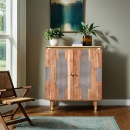 Indian Hub Wilton 2 Doors Sideboard - Acacia Wood - L40 x W80 x H95 cm in Brown - thumbnail 4