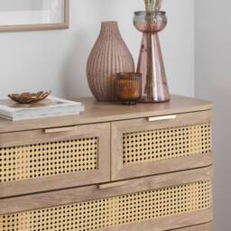 Birlea Rattan Chest of 5 Drawers Sark Brown Oak Mid Century Modern in Beige - thumbnail 3