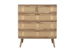 Birlea Rattan Chest of 5 Drawers Sark Brown Oak Mid Century Modern in Beige - thumbnail 7