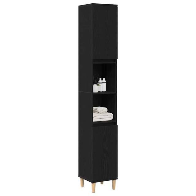 Berkfield Home Modern Bathroom Cabinet Black Oak 30x30x190 cm Engineered Wood - Size: 30 x 30 x 190 cm - image 1