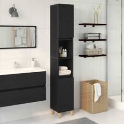 Berkfield Home Modern Bathroom Cabinet Black Oak 30x30x190 cm Engineered Wood - Size: 30 x 30 x 190 cm - thumbnail 2