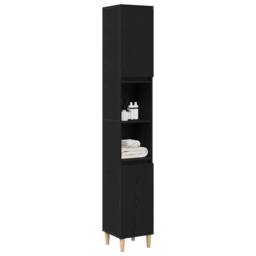 Berkfield Home Modern Bathroom Cabinet Black Oak 30x30x190 cm Engineered Wood - Size: 30 x 30 x 190 cm - thumbnail 1